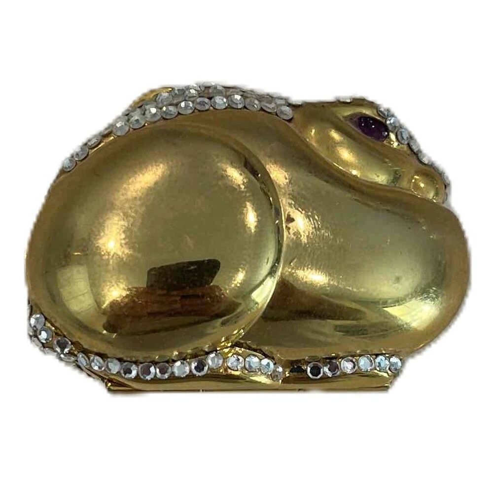 Judith Leiber Pillbox Bunny Rabbit Gold Plated Metal Rhinestones Crystal Vintage